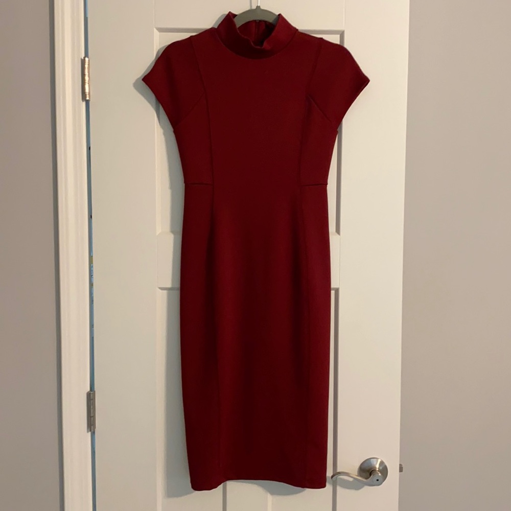 Zara Burgundy Mock Neck Mid-Length Dress- Size USA S